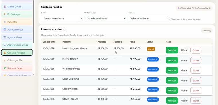 Mensalidade com pagamento parcial registrado